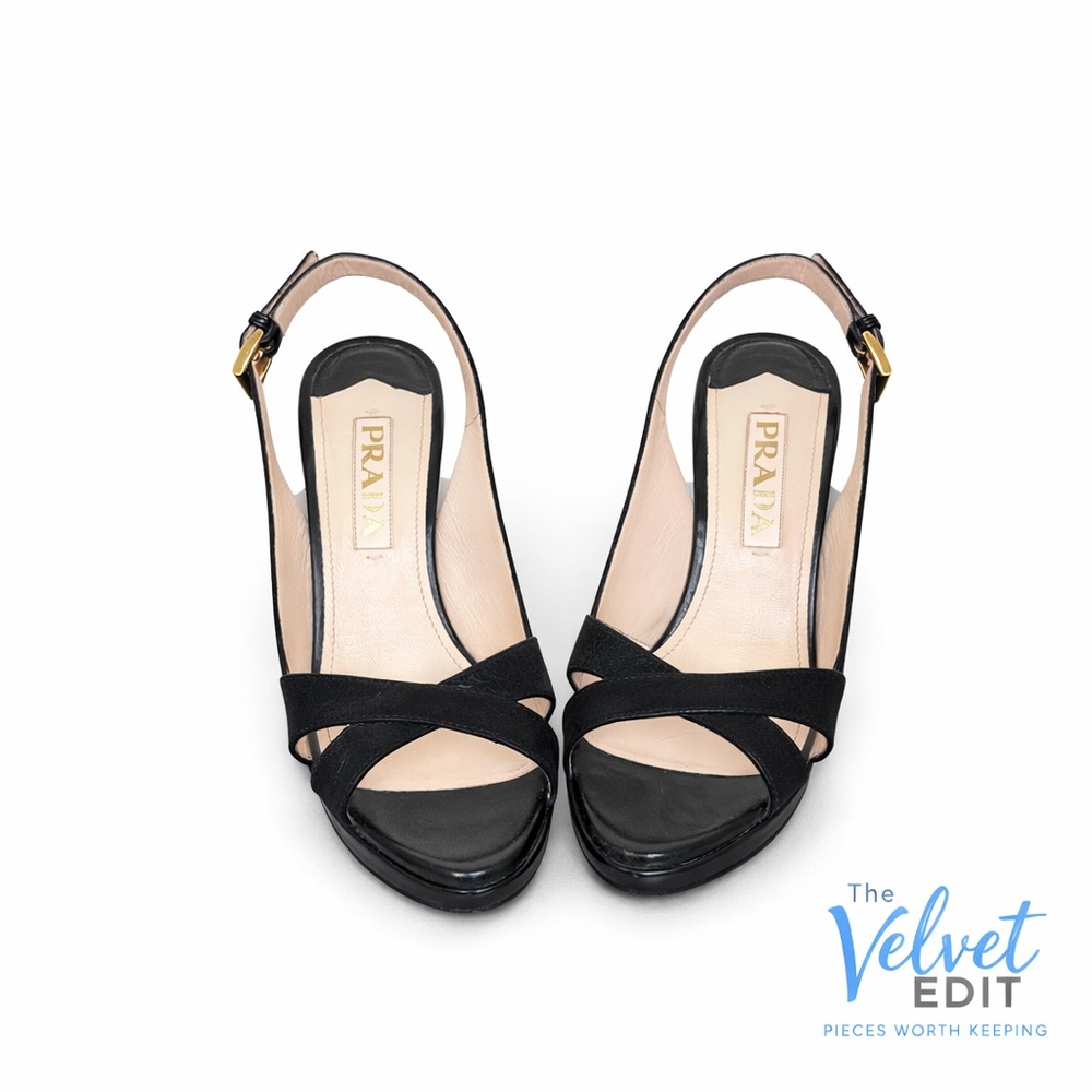 Prada Black Leather Slingback Platform Heels 36.5 / US 6.5 | Made in Italy
